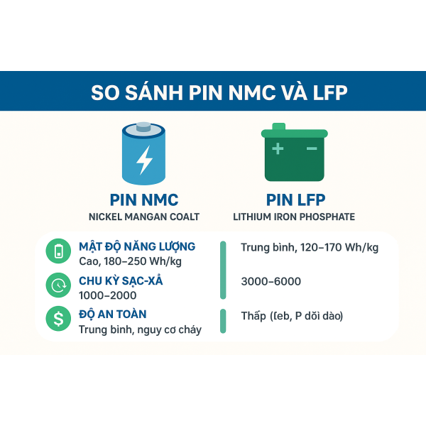 So sánh pin NMC và LFP: Lựa chọn nào cho xe điện & lưu trữ năng lượng?